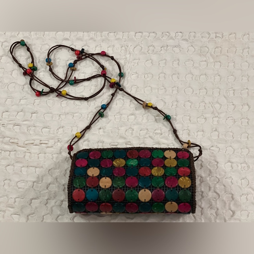 Hand made button shoulder bag